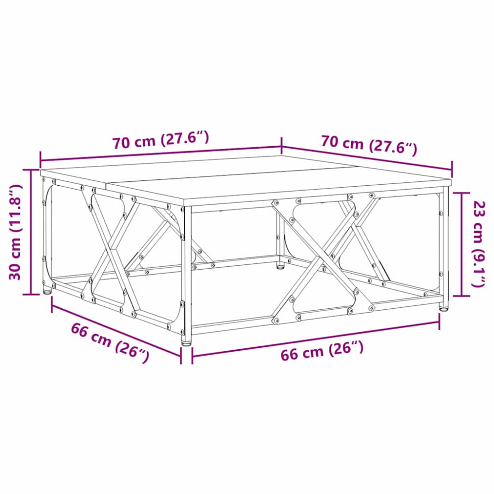 Produktbild för Kaffeebord Svart Ek 70 x 70 x 30 cm Konstruerat trä