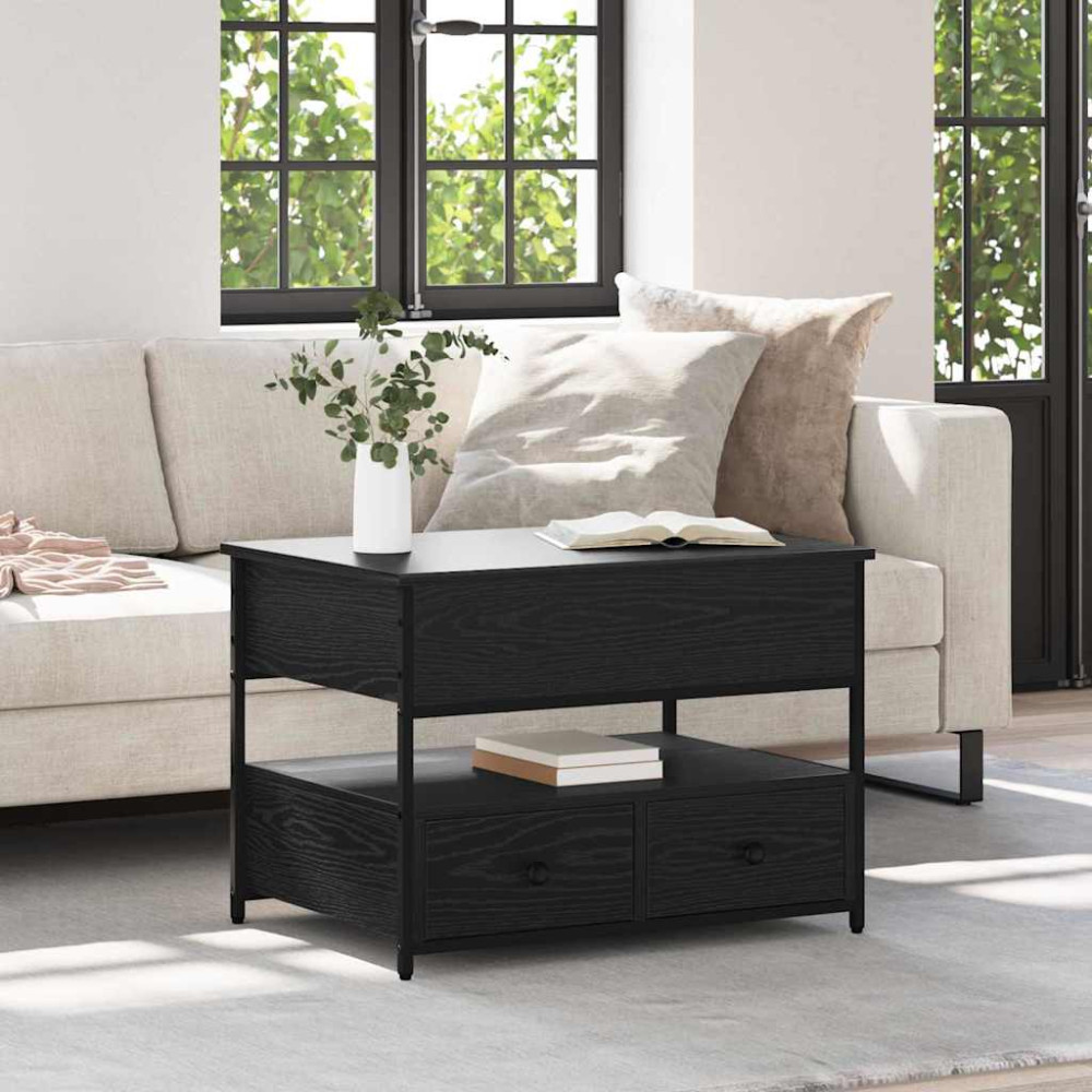 Produktbild för Kaffeebord med låda Svart Ek 70 x 50 x 54.5 cm Konstruerat trä