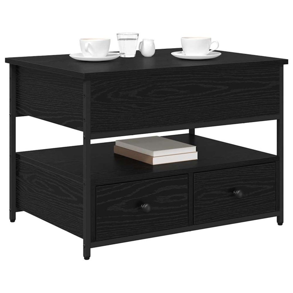 Produktbild för Kaffeebord med låda Svart Ek 70 x 50 x 54.5 cm Konstruerat trä