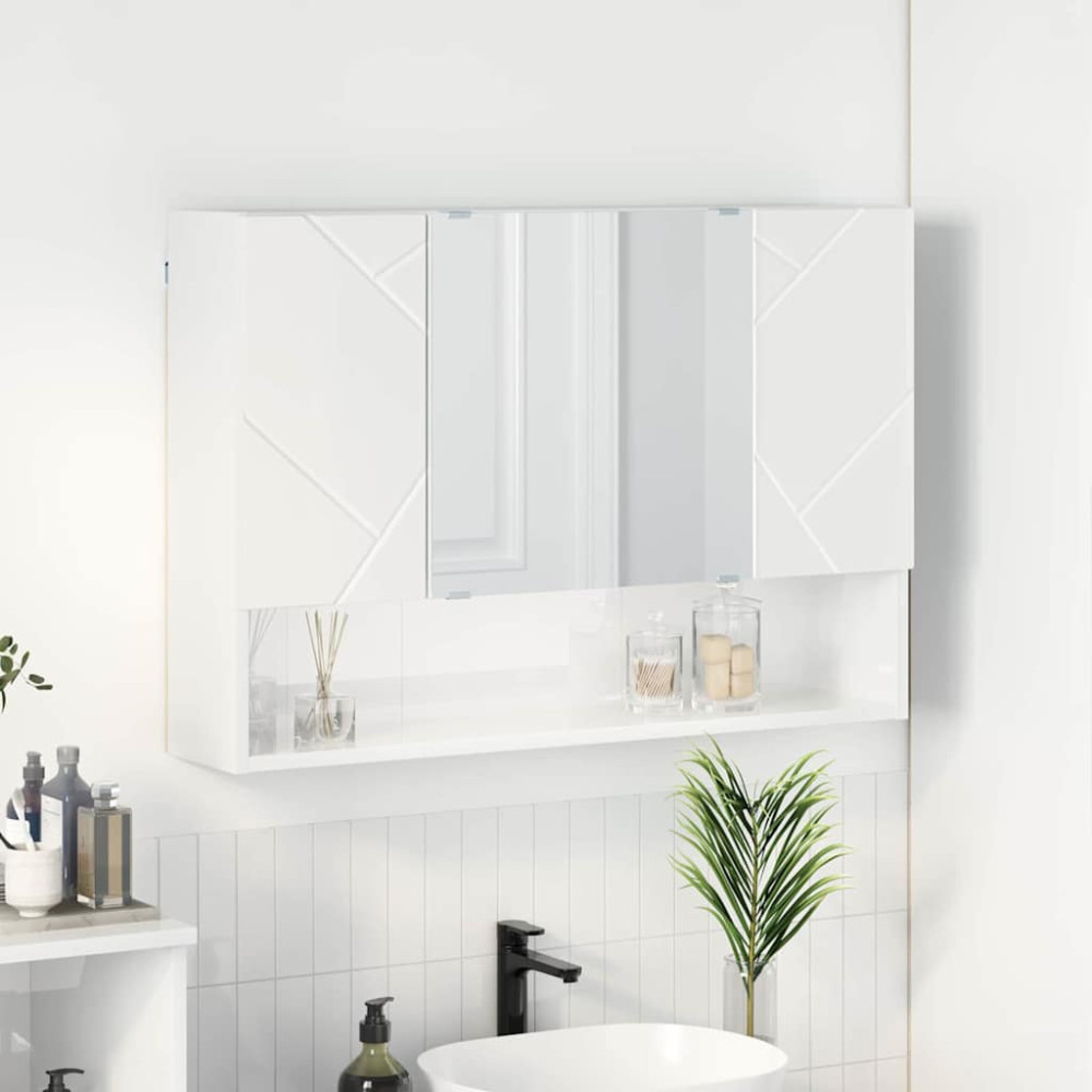 Produktbild för Spegelskåp Högblanka vita 80 x 17 x 55 cm Konstruerat trä