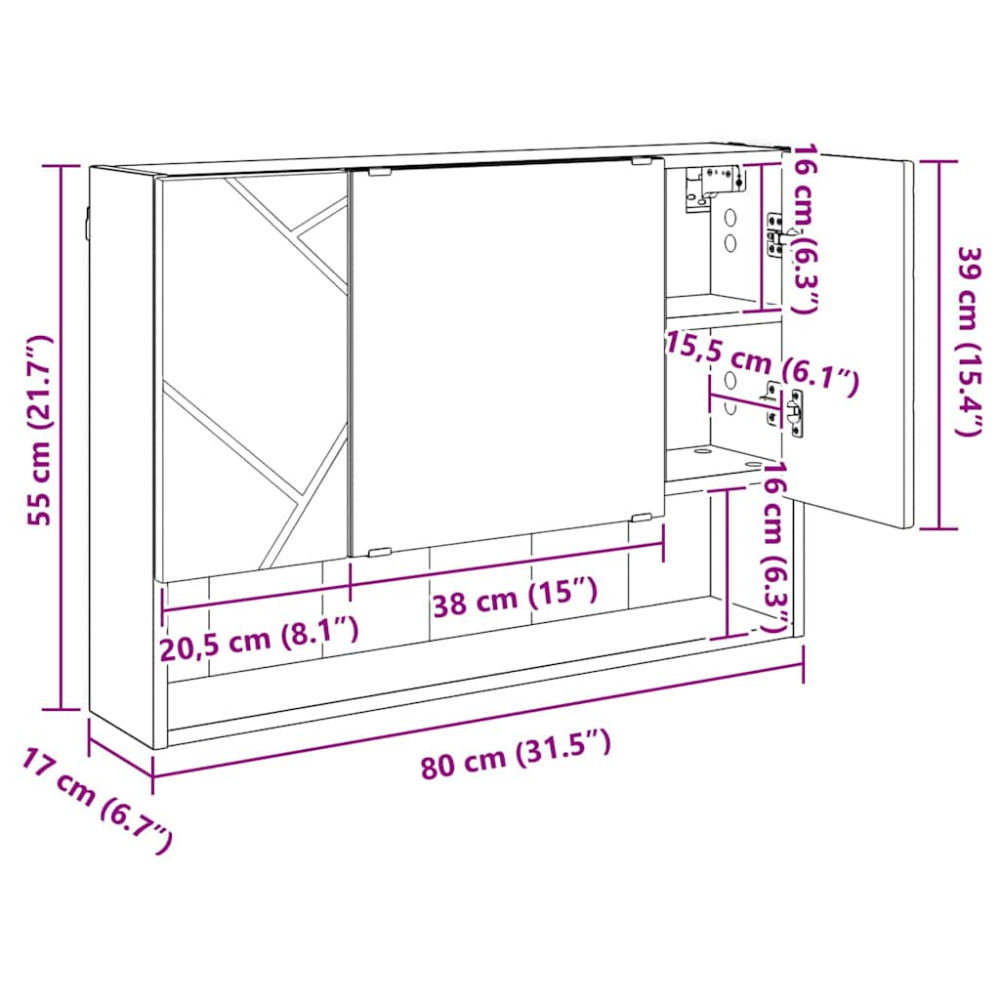 Produktbild för Spegelskåp Högblanka vita 80 x 17 x 55 cm Konstruerat trä