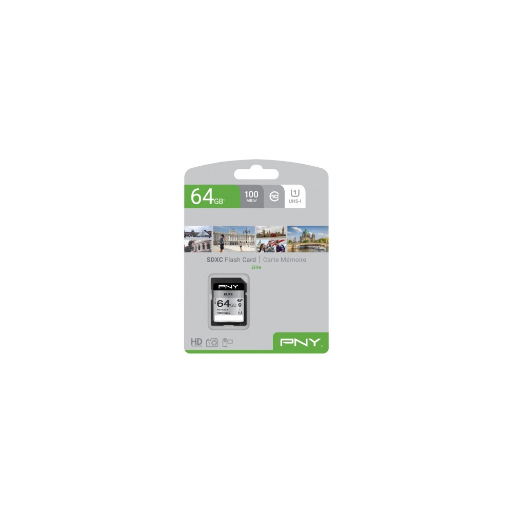 Produktbild för PNY Elite - flash-minneskort - 64 GB - SDXC UHS-I