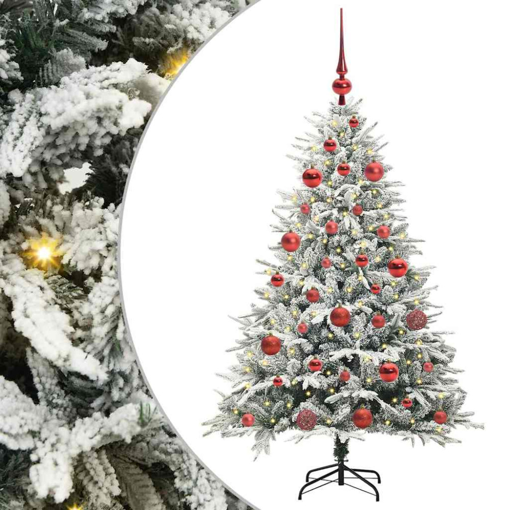 Produktbild för Konstgjord Förbelyst Julgran med Bollsats Grön 150 cm