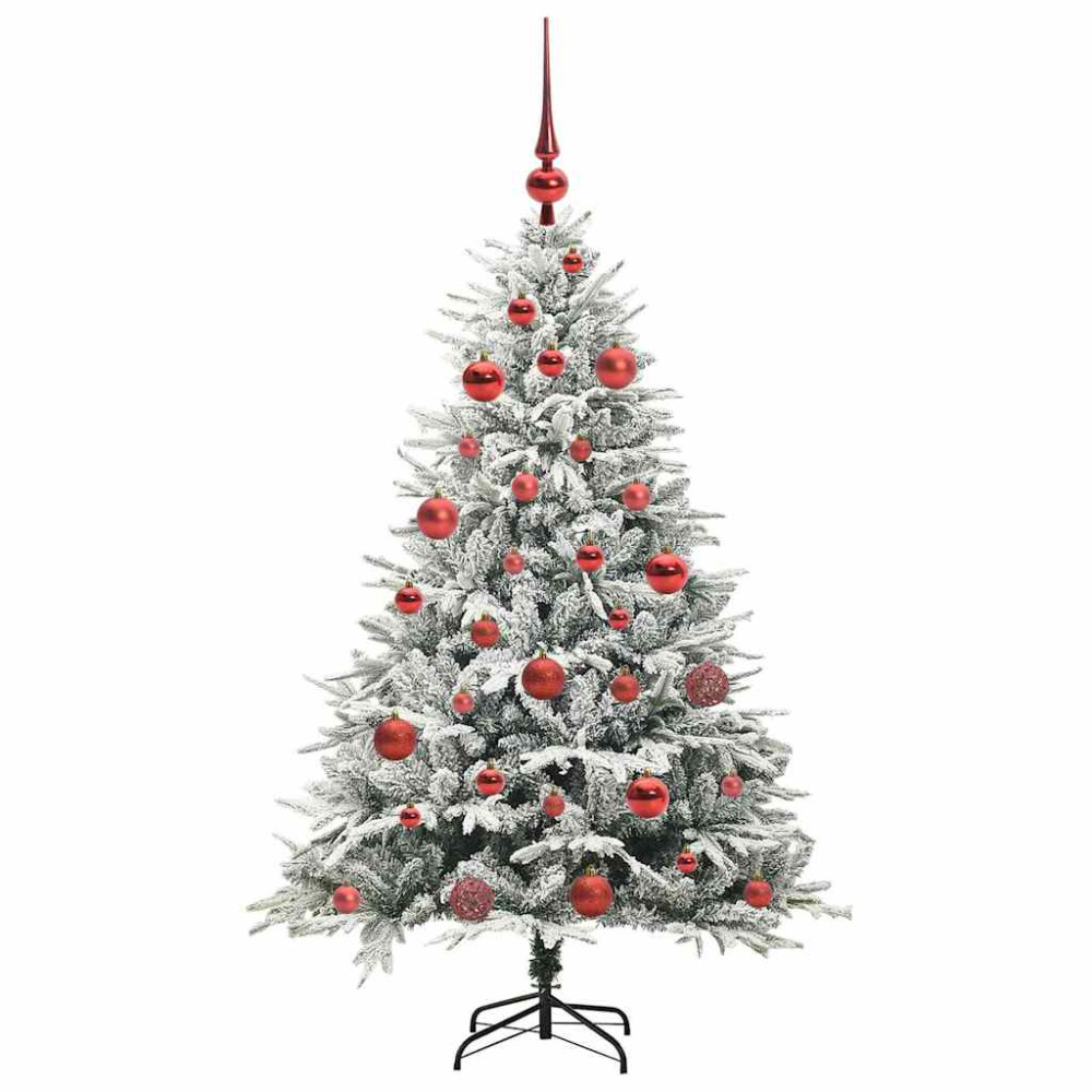 Produktbild för Konstgjord Förbelyst Julgran med Bollsats Grön 150 cm