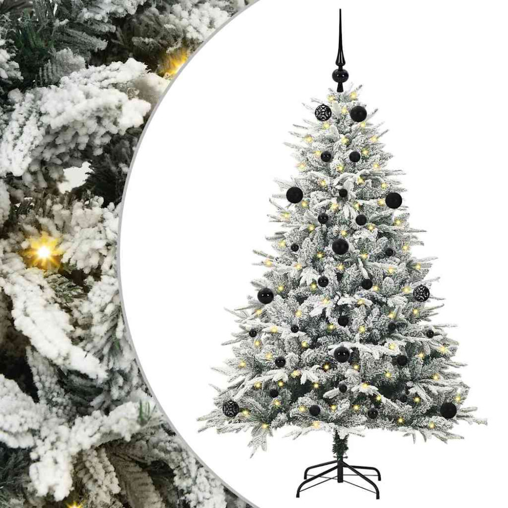 Produktbild för Konstgjord Förbelyst Julgran med Bollsats Grön 150 cm