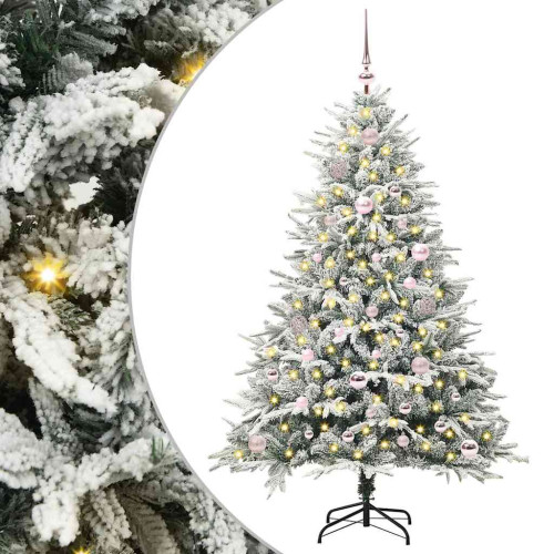 vidaXL Konstgjord Förbelyst Julgran med Bollsats Grön 150 cm