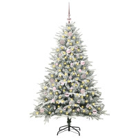 Produktbild för Konstgjord Förbelyst Julgran med Bollsats Grön 150 cm