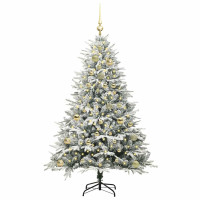 Produktbild för Konstgjord Förbelyst Julgran med Bollsats Grön 150 cm