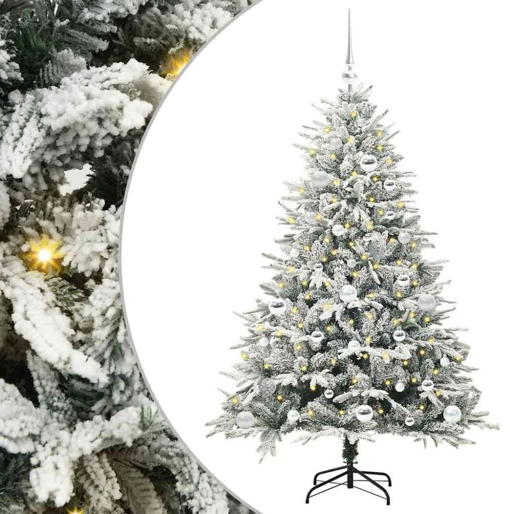 Produktbild för Konstgjord Förbelyst Julgran med Bollsats Grön 150 cm