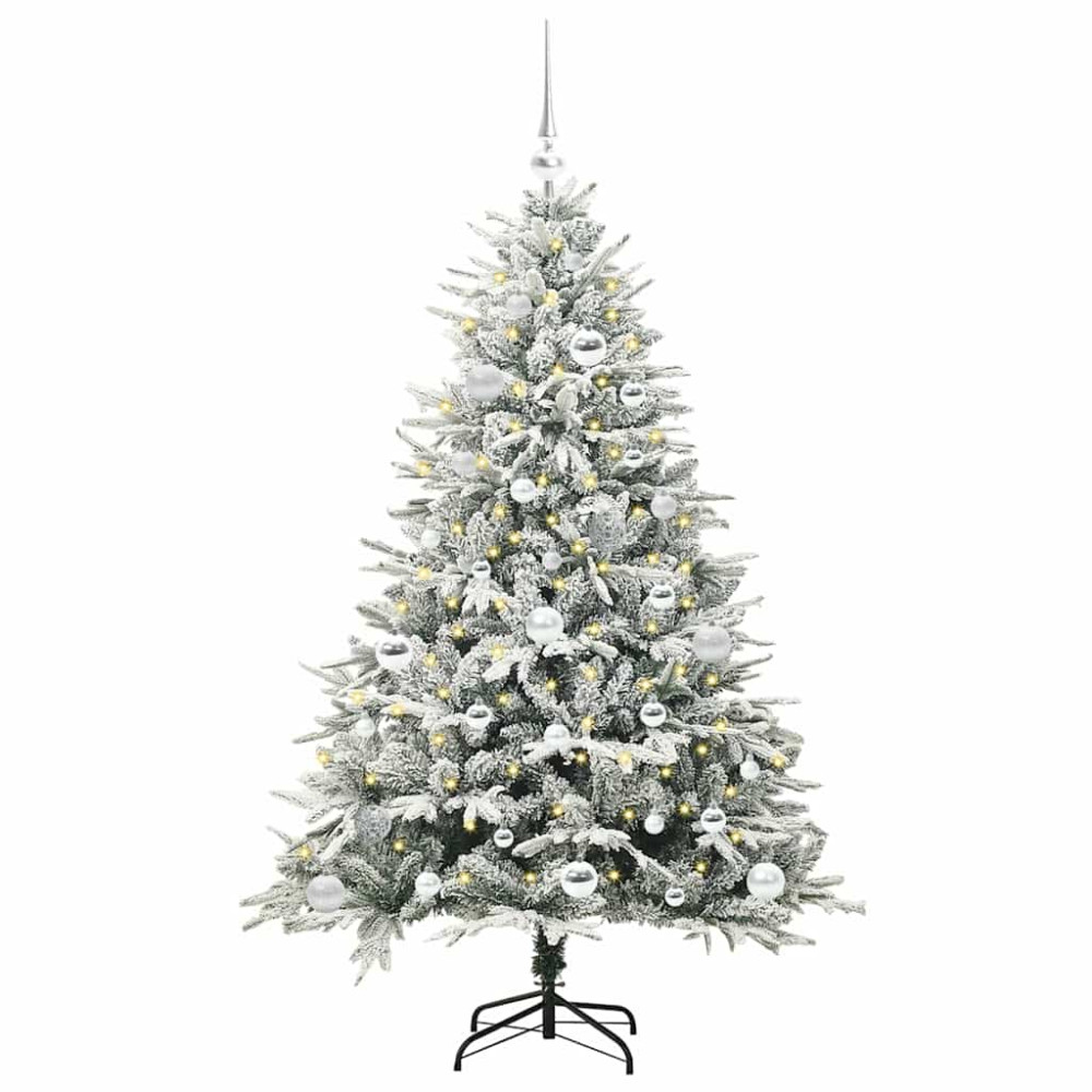 Produktbild för Konstgjord Förbelyst Julgran med Bollsats Grön 150 cm