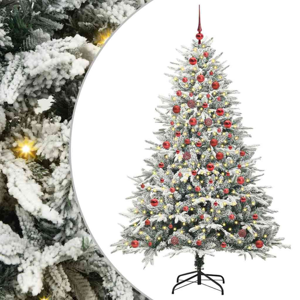 Produktbild för Konstgjord Förbelyst Julgran med Bollsats Grön 180 cm