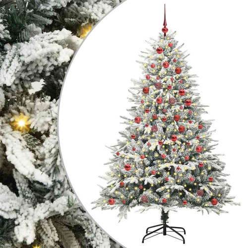 vidaXL Konstgjord Förbelyst Julgran med Bollsats Grön 180 cm