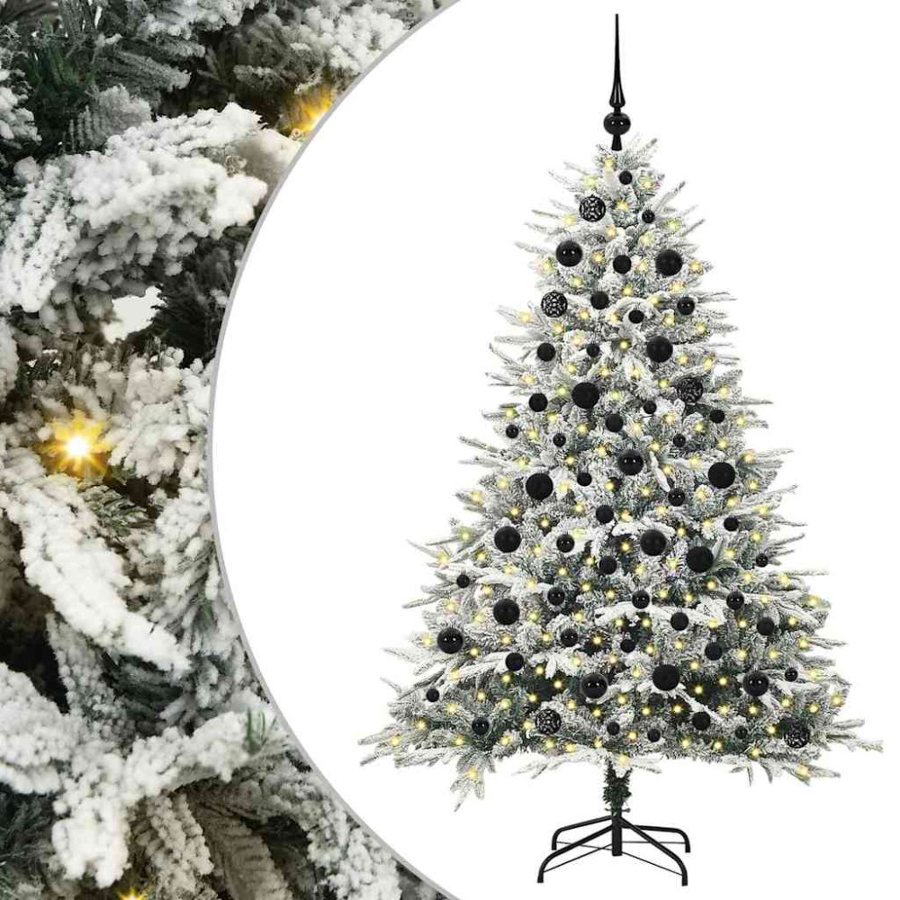 Produktbild för Konstgjord Förbelyst Julgran med Bollsats Grön 180 cm