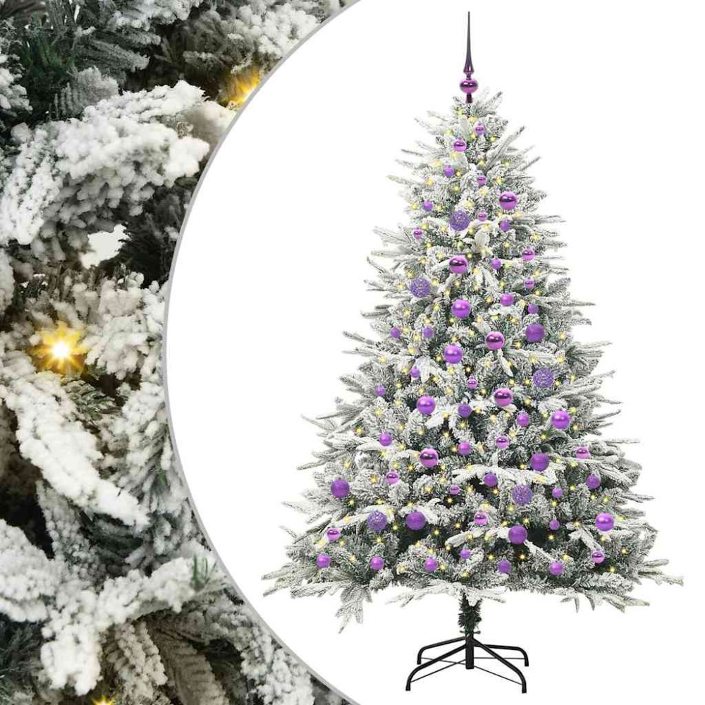 Produktbild för Konstgjord Förbelyst Julgran med Bollsats Grön 180 cm