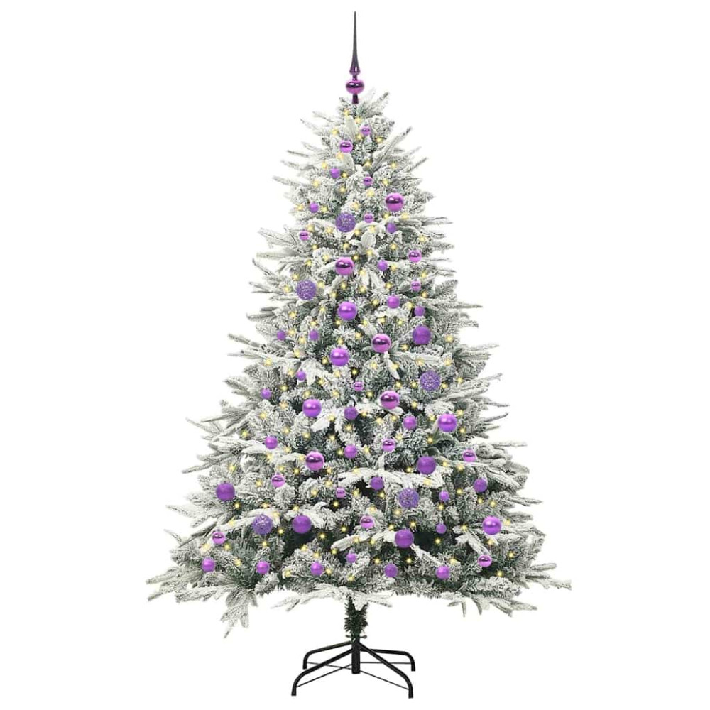 Produktbild för Konstgjord Förbelyst Julgran med Bollsats Grön 180 cm