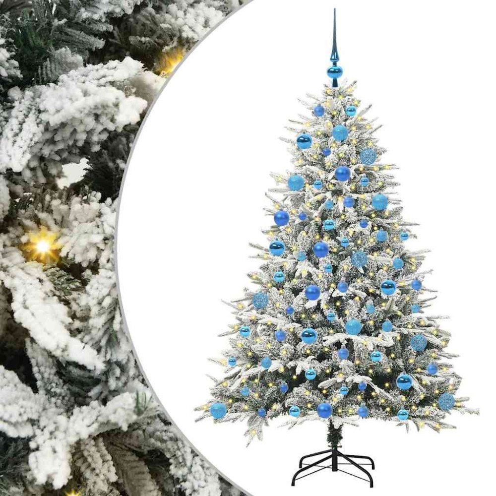 Produktbild för Konstgjord Förbelyst Julgran med Bollsats Grön 180 cm