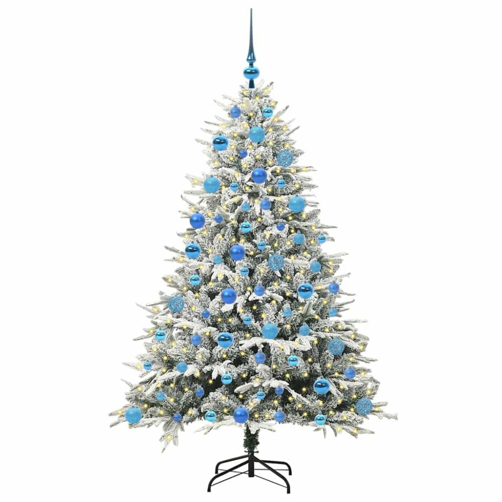 Produktbild för Konstgjord Förbelyst Julgran med Bollsats Grön 180 cm