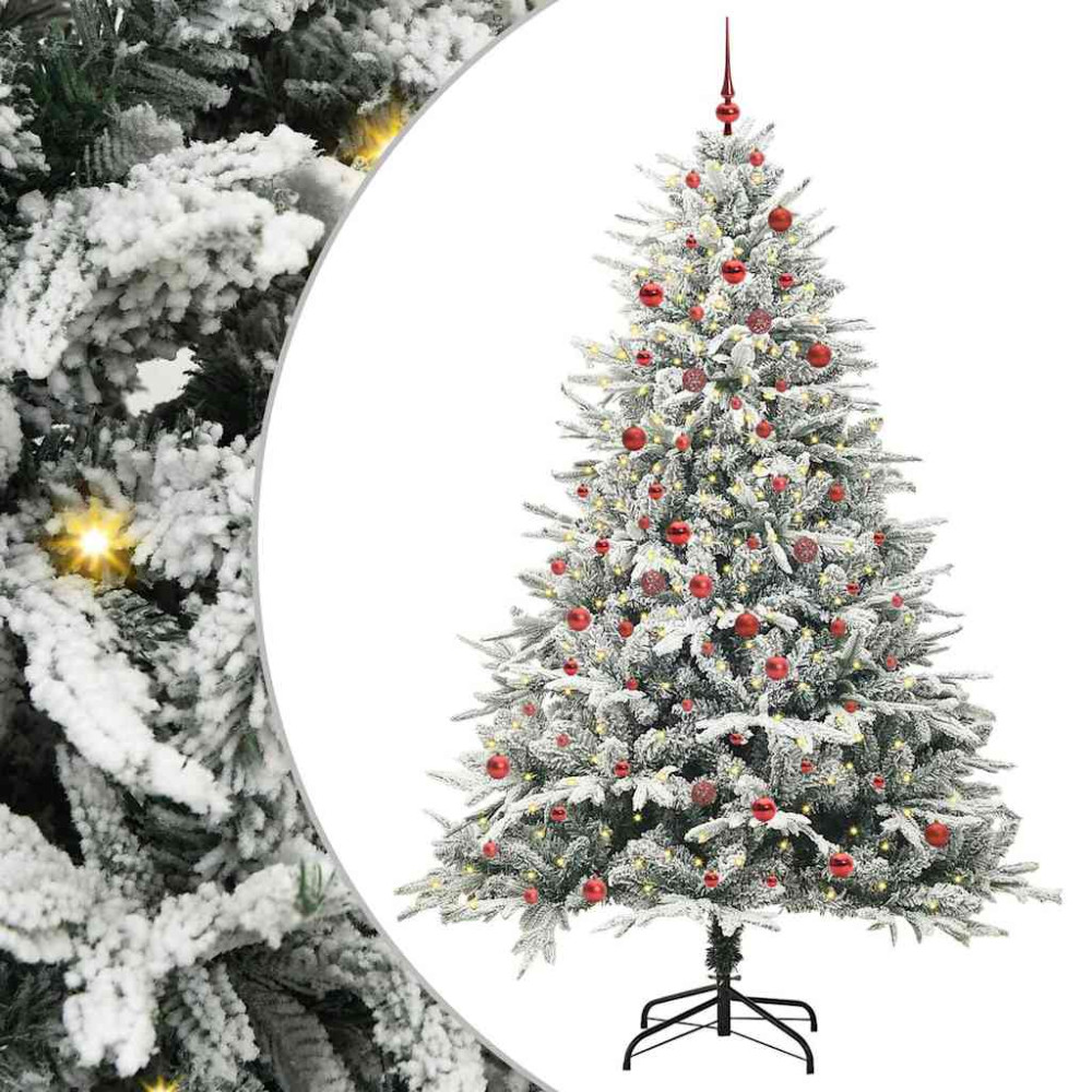 Produktbild för Konstgjord Förbelyst Julgran med Bollsats Grön 210 cm