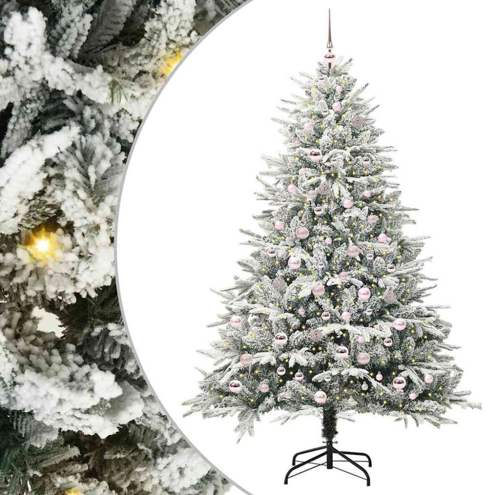 Produktbild för Konstgjord Förbelyst Julgran med Bollsats Grön 210 cm