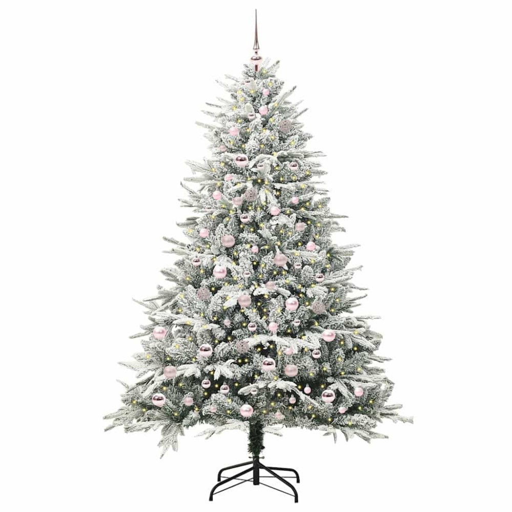 Produktbild för Konstgjord Förbelyst Julgran med Bollsats Grön 210 cm