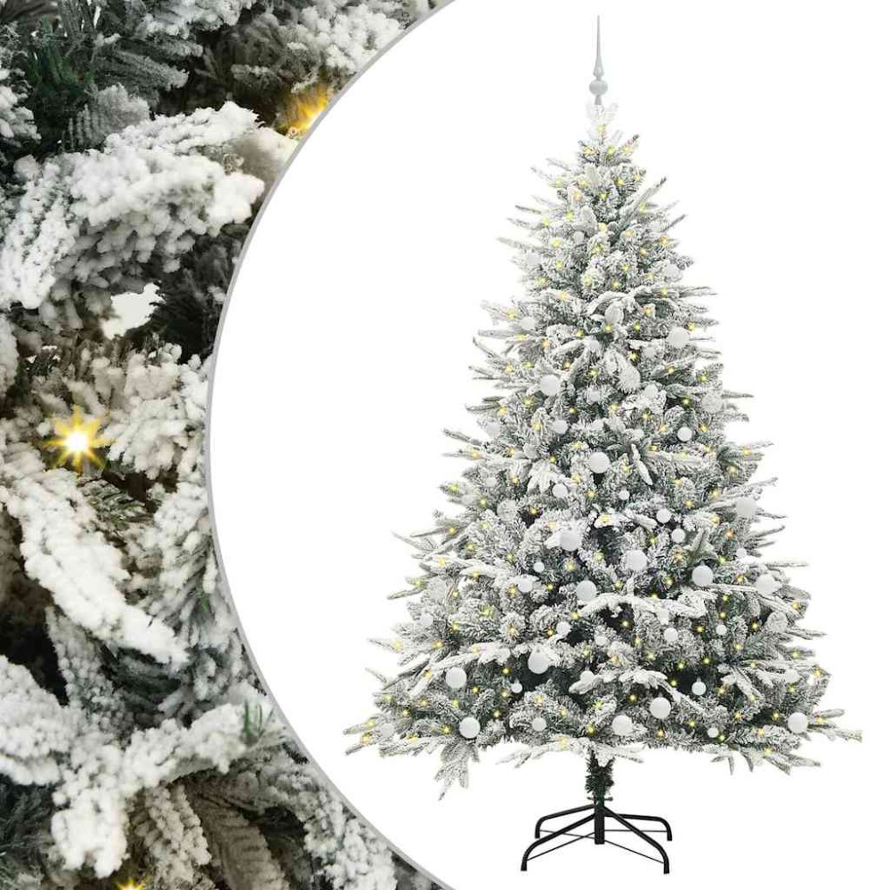 Produktbild för Konstgjord Förbelyst Julgran med Bollsats Grön 210 cm
