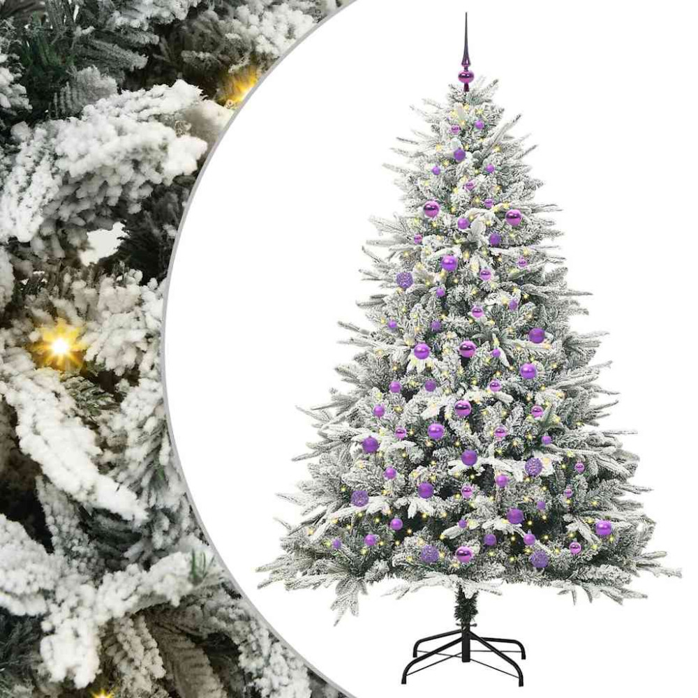 Produktbild för Konstgjord Förbelyst Julgran med Bollsats Grön 210 cm