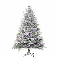 Produktbild för Konstgjord Förbelyst Julgran med Bollsats Grön 210 cm