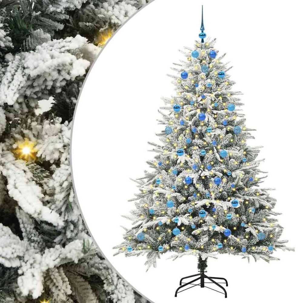 Produktbild för Konstgjord Förbelyst Julgran med Bollsats Grön 210 cm