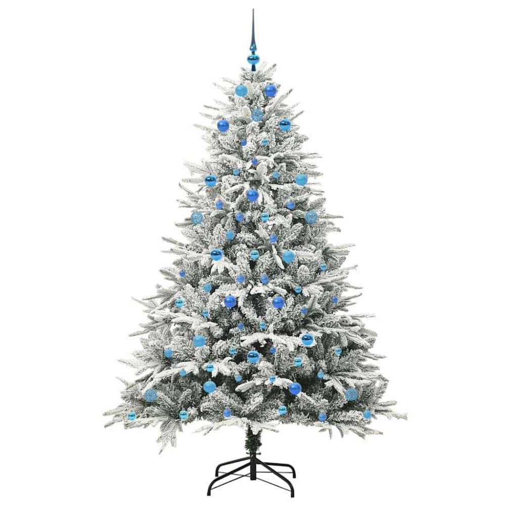Produktbild för Konstgjord Förbelyst Julgran med Bollsats Grön 210 cm