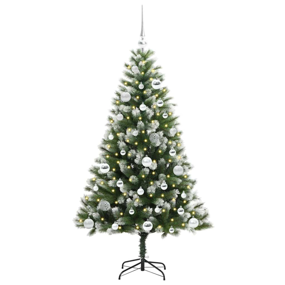 Produktbild för Künstlig Fällbar Julgran med Flockad Snö Grön och vit 150 cm