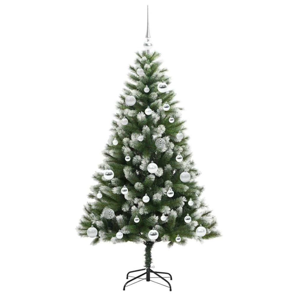 Produktbild för Künstlig Fällbar Julgran med Flockad Snö Grön och vit 150 cm