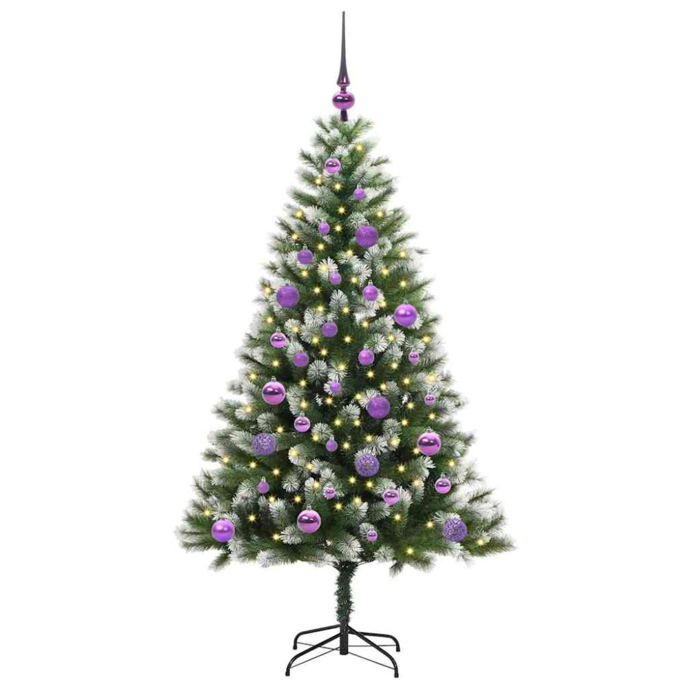Produktbild för Künstlig Fällbar Julgran med Flockad Snö Grön och vit 150 cm