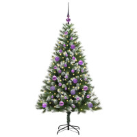 Produktbild för Künstlig Fällbar Julgran med Flockad Snö Grön och vit 150 cm
