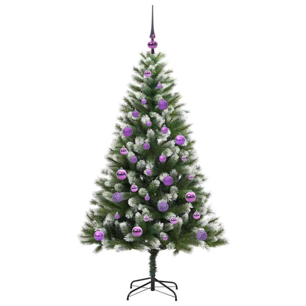 Produktbild för Künstlig Fällbar Julgran med Flockad Snö Grön och vit 150 cm