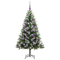 Produktbild för Künstlig Fällbar Julgran med Flockad Snö Grön och vit 150 cm
