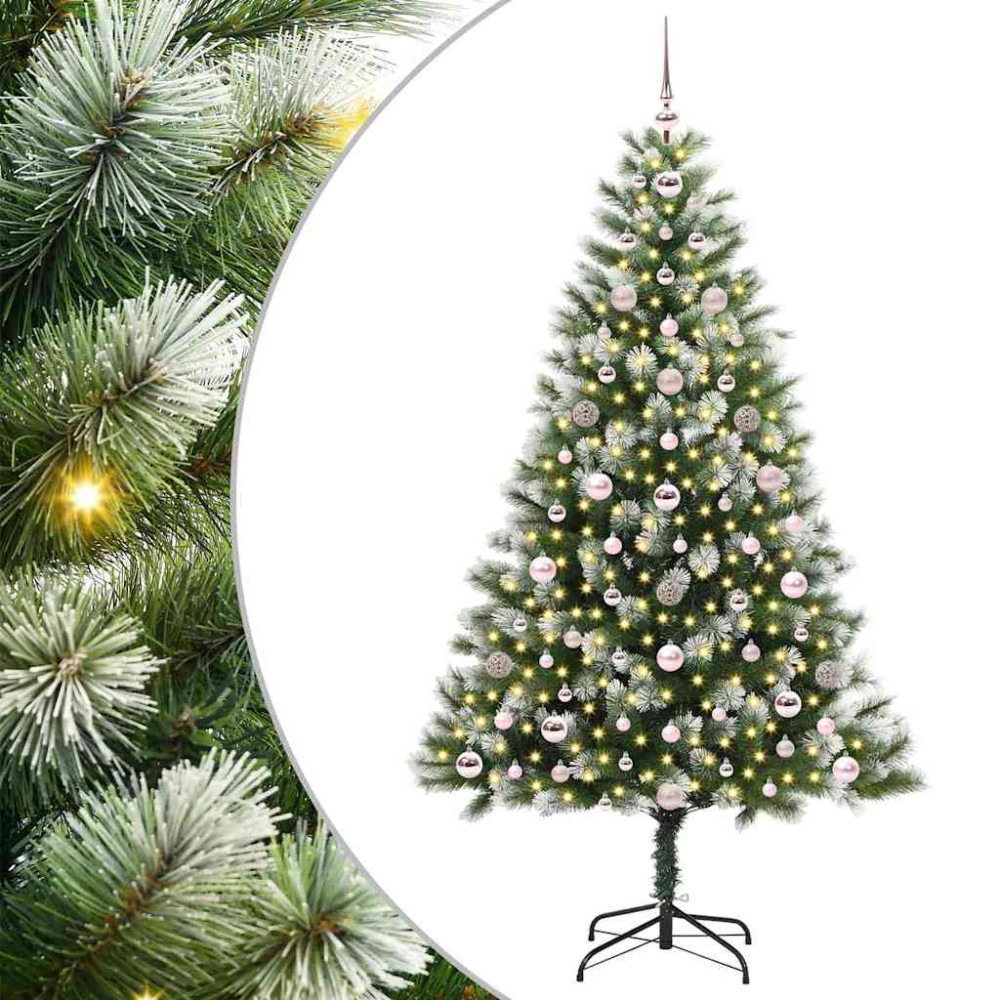Produktbild för Künstlig Fällbar Julgran med Flockad Snö Grön och vit 180 cm