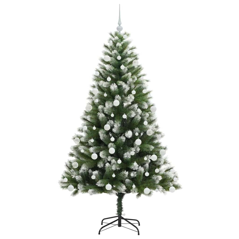 Produktbild för Künstlig Fällbar Julgran med Flockad Snö Grön och vit 180 cm