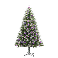 Produktbild för Künstlig Fällbar Julgran med Flockad Snö Grön och vit 180 cm