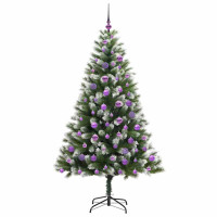 Produktbild för Künstlig Fällbar Julgran med Flockad Snö Grön och vit 180 cm