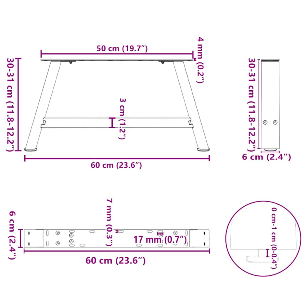 Produktbild för Soffbordsben A-formade 2 st 60x(30-31) cm stål
