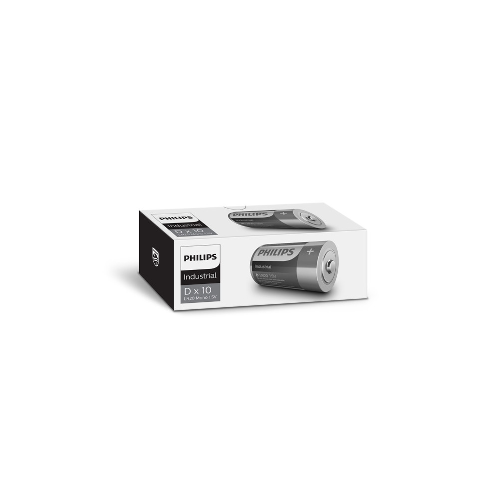 Produktbild för PHILIPS industrial alkaline D-batterier 10-pack