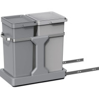 Produktbild för Papperskorg, EKO, grå, plast/stål, 2-fack, 20+15 l, utdragss...