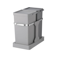 Produktbild för Papperskorg, EKO, grå, plast/stål, 2-fack, 20+15 l, utdragss...