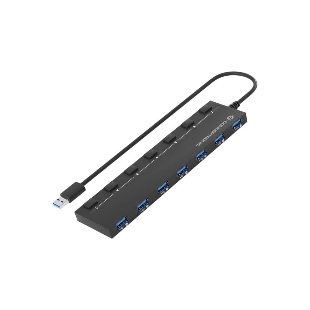 Produktbild för Conceptronic HUBBIES HUBBIES19BP - hubb - with 5V/3A power adapter, 90 cm cable, individual power switch - 7 portar