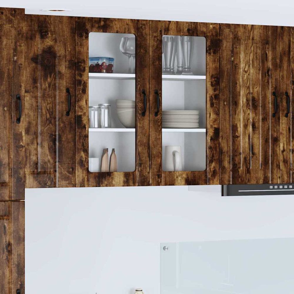 Produktbild för Väggglasförråd LUCCA Rökt ek 80 x 31 x 80 cm Konstruerat trä