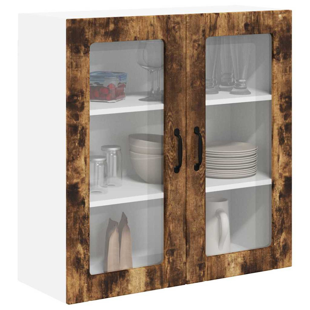 Produktbild för Väggglasförråd LUCCA Rökt ek 80 x 31 x 80 cm Konstruerat trä