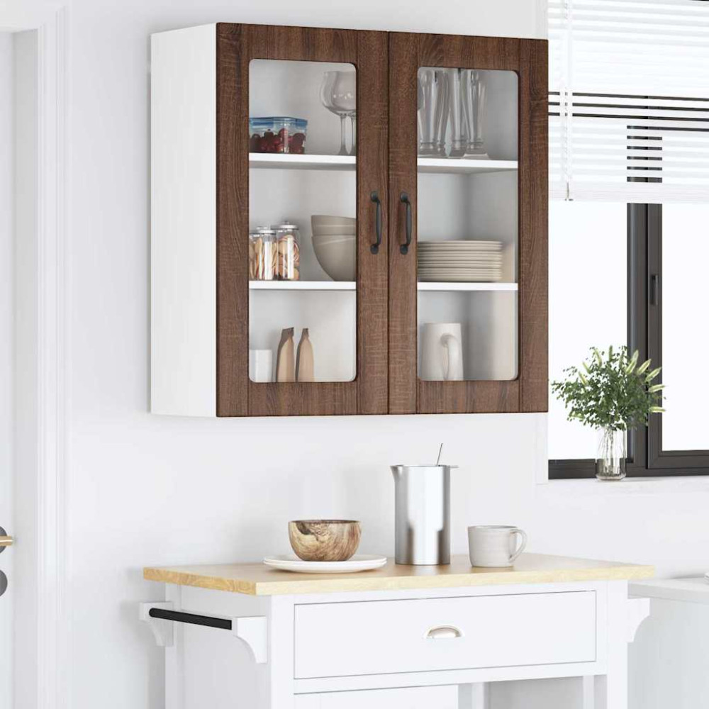 Produktbild för Väggglasförråd LUCCA Brun ek 80 x 31 x 80 cm Konstruerat trä