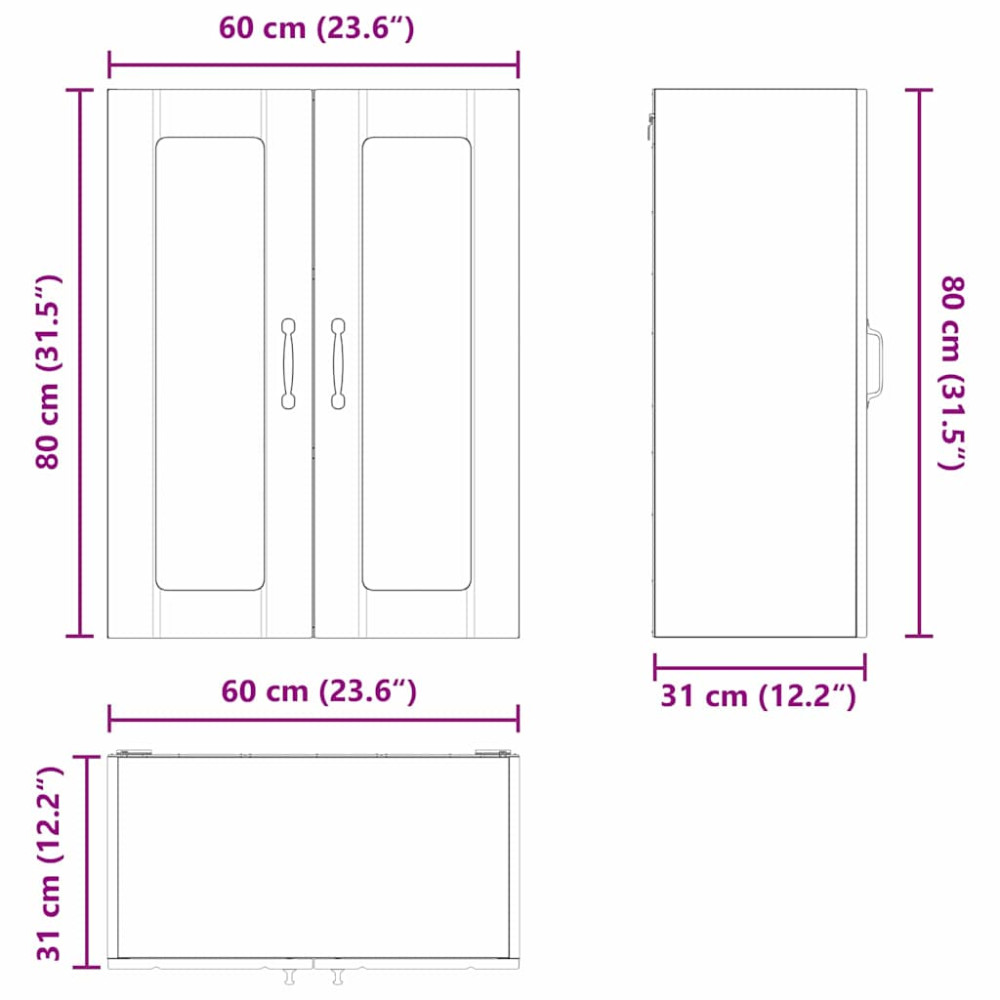 Produktbild för Väggglasförråd LUCCA Grå sonoma-ek 60 x 31 x 80 cm