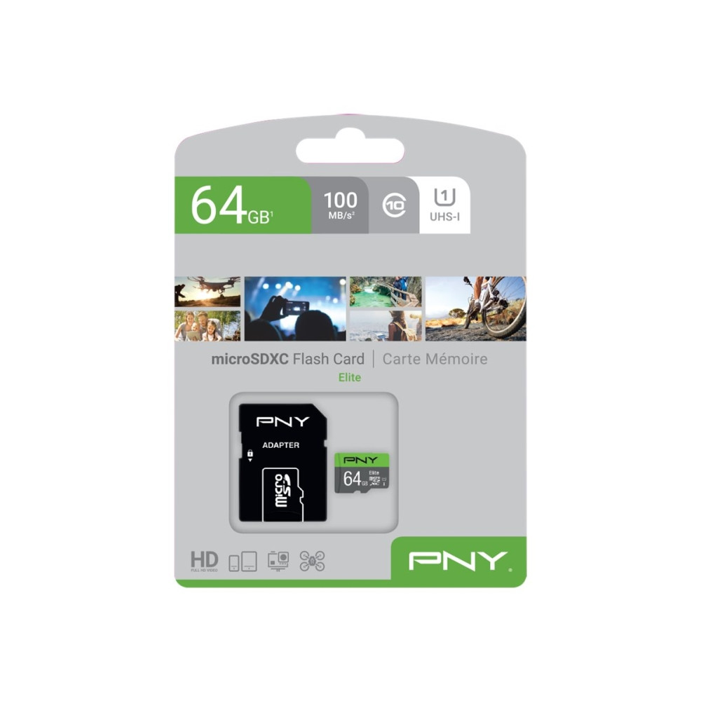 Produktbild för PNY Elite - flash-minneskort - 64 GB - mikroSDXC UHS-I