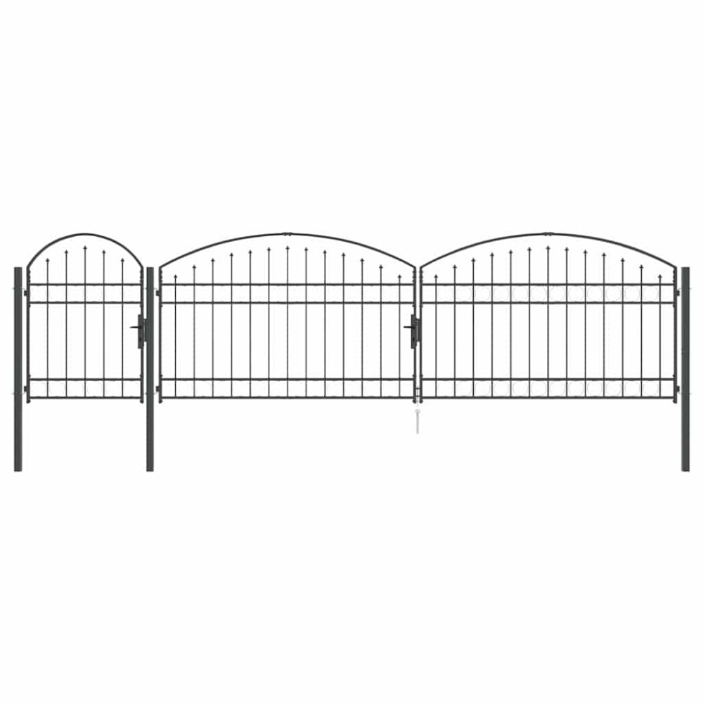 Produktbild för Trädgårdsgrind med böjd topp Assen Grå 500 x 75 cm Stål